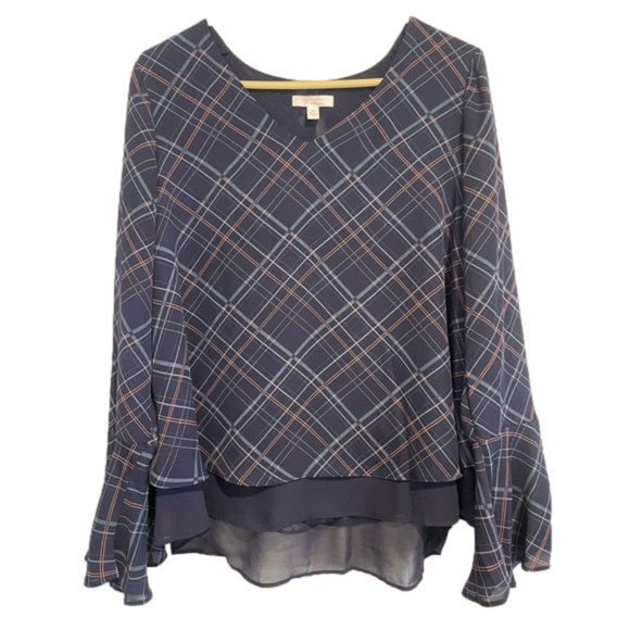 Lauren Conrad women’s blue line layered chiffon blouse - Picture 3 of 6